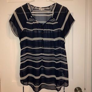 Navy and White Striped Sheer Maternity Top